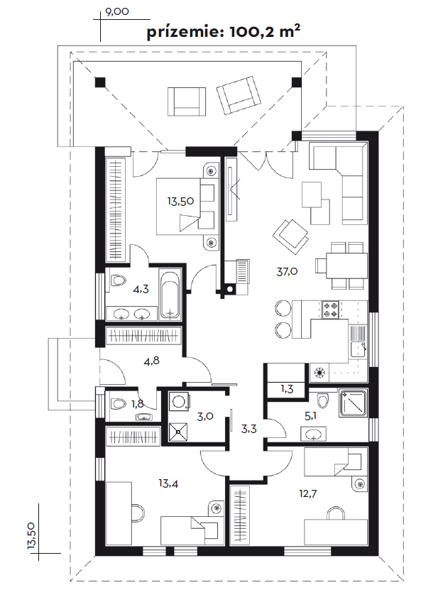 Projekt prízemného rodinného domu LAGUNA12N