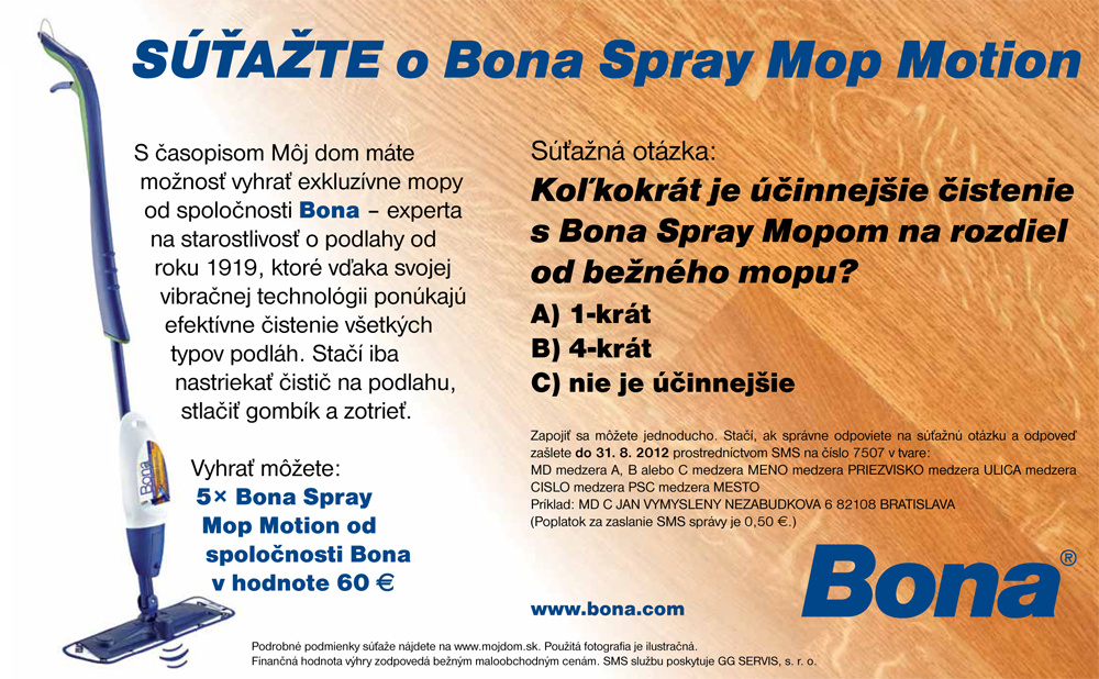 Poslední výhercovia súťaže o Bona Spray Mop Motion