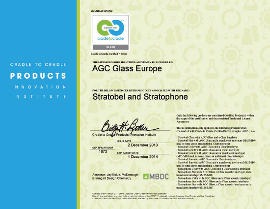 AGC ocenili certifikátom Cradle to Cradle CertifiedCM Silverza škálu vrstvených skiel