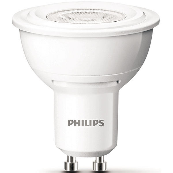 Philips LED Bodová, 4 W (25 W), s päticou GU10, biela (rovnaká teplota svetla ako halogénová žiarovka, 3 000 K), životnosť až 15 rokov (15 000 hodín), 36° halogénový svetelný lúč, 50 000 spínacích cyklov, energetická účinnosť A+, 9,99 €