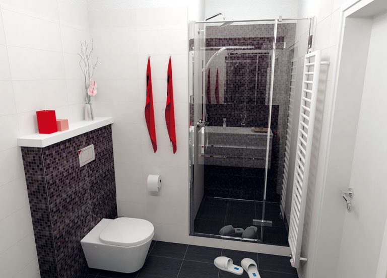 Vedľa sprchovacieho kúta je úzky radiátor. Môže byť dizajnovým oživením, a zároveň prináša komfort – dá sa tu vysušiť či príjemne nahriať uterák.