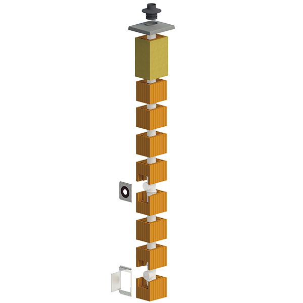 Komínový systém Heluz Mini Plast predstavuje dvojvrstvový systém s brúsenou tehlovou tvarovkou a plastovou komínovou vložkou.