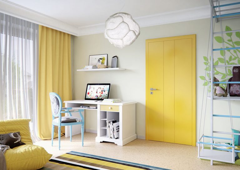 Netradičným spôsobom, ako vniesť do interiéru, resp. detskej izby farby, je použiť lakované dvere s výraznou farebnosťou. Súčasťou modelového radu Rainbow od spoločnosti Solodoor sú dvere a zárube v piatich trendových farbách, medzi ktorými nechýba piesková žltá. Tá zaručene rozžiari každú miestnosť.