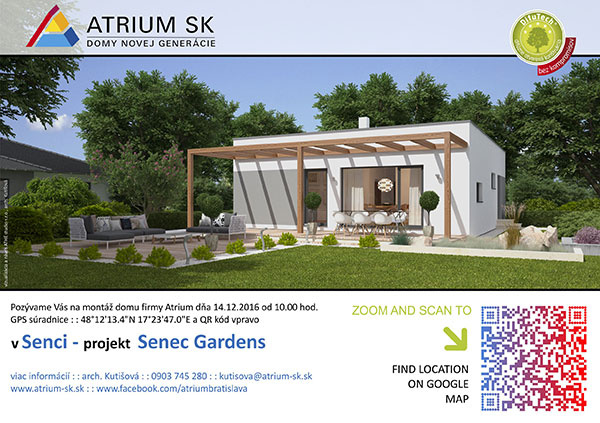 Pozvánka na prehliadku montáže domu od firmy Atrium SK dňa 14.12.2016 v Senci - Gardens