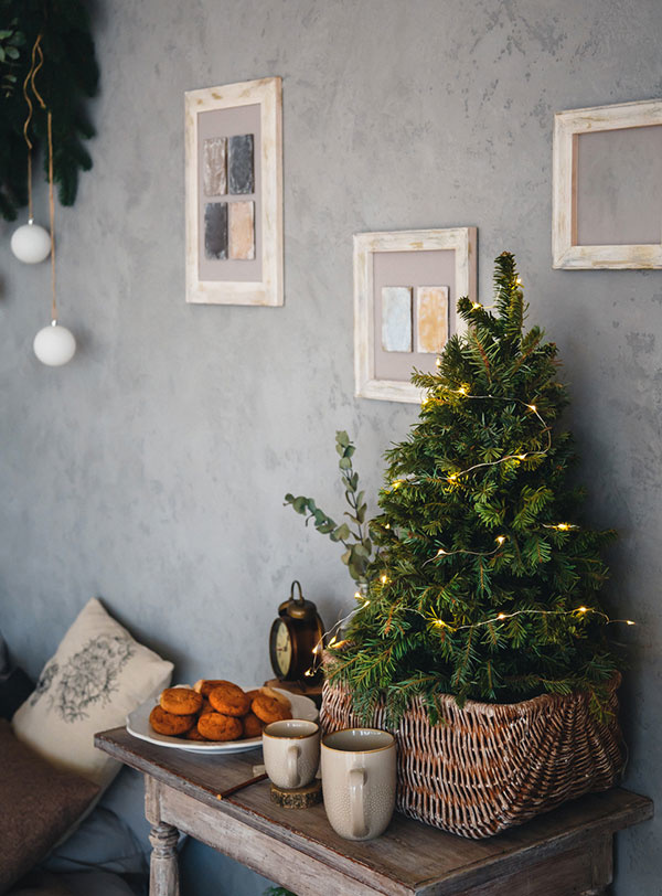 malý vianočný stromček na stolíku