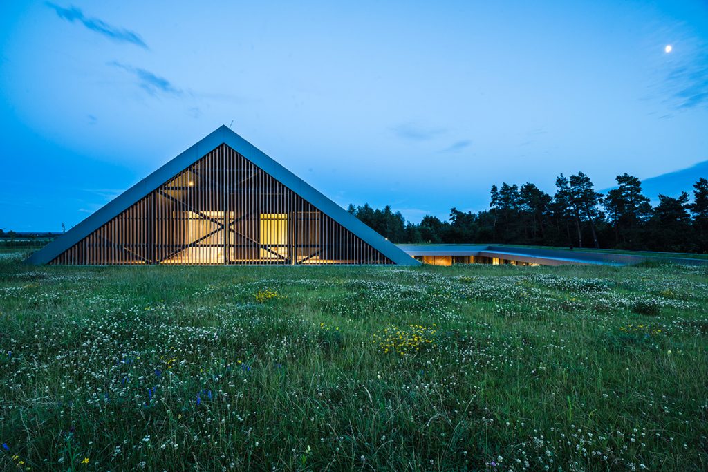 moderný rodinný dom v Poľsku so zelenou strechou