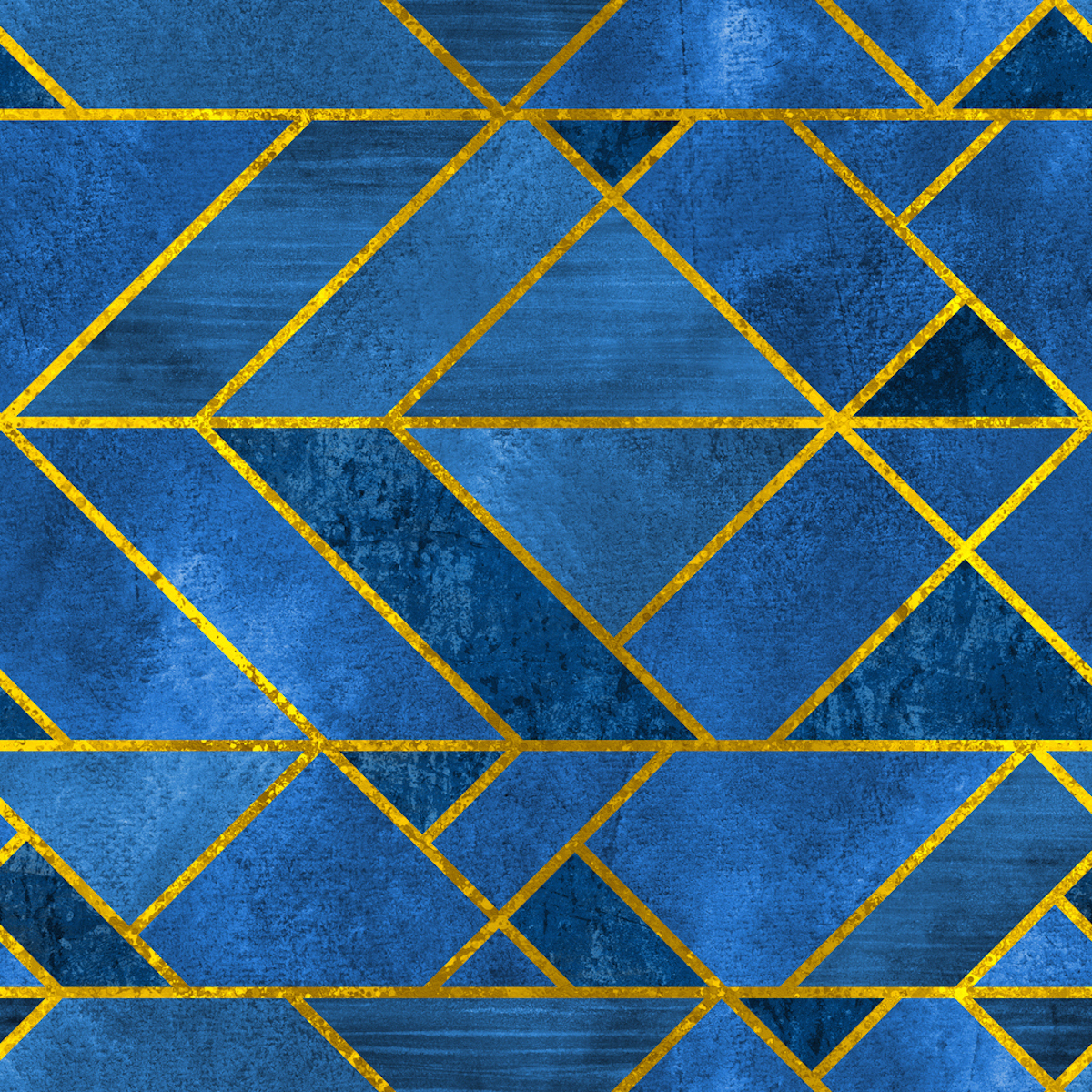 3D tapeta v štýle Art deco v modrej a zlatej.