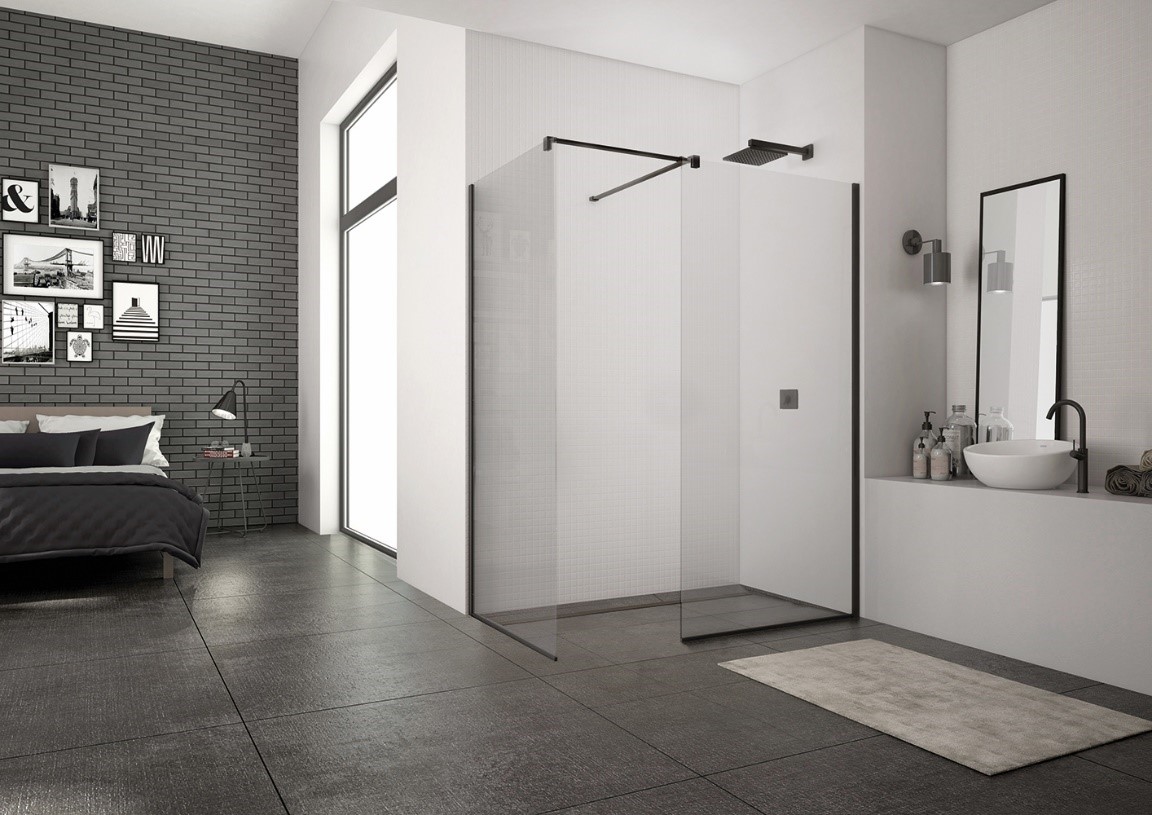 Možné je aj spojenie dvoch walk-in zásten EASY, tu Concept Walk-In EASY vo verzii Black Line. 