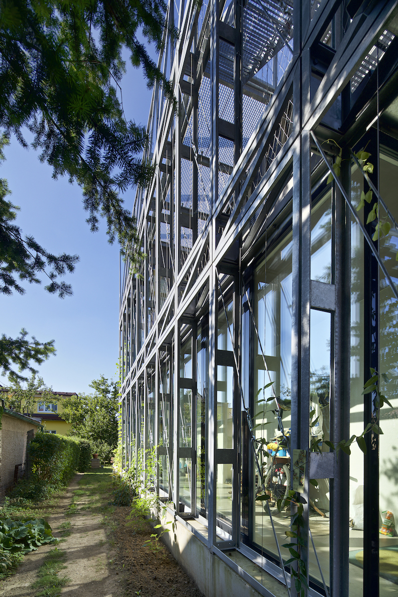 Popínavé rastliny majú ideálne podmienky, ktoré architekti na stavbe vytvorili zámerne. 