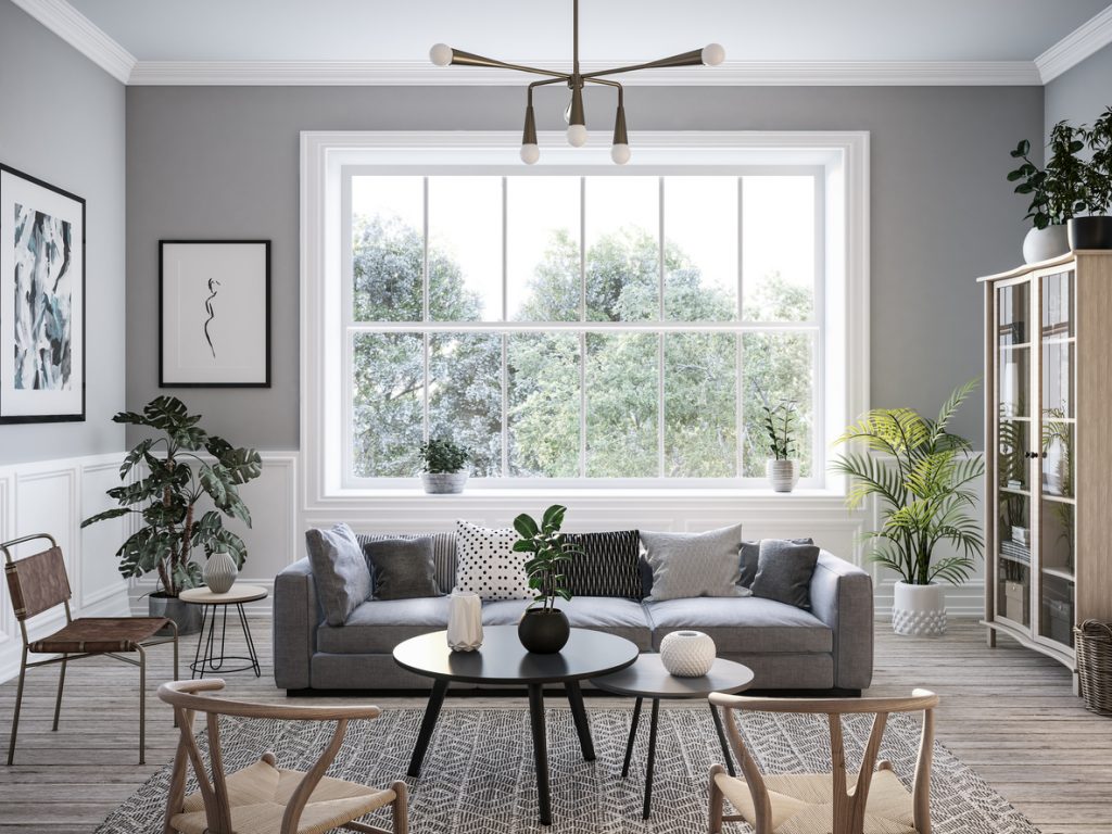 Moderná obývačka v škandinávskom štýle