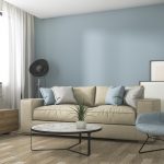 Nbesky modrá obývačka s gaučom