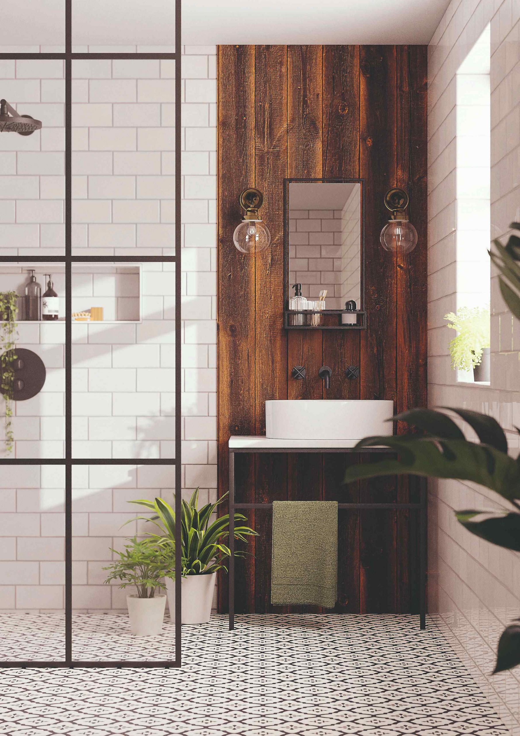 Drevená stena v modernej kúpeľni
