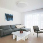 Interier_dom_BA18Jedoduchá obývačka s retro kreslom a sivým gaučom