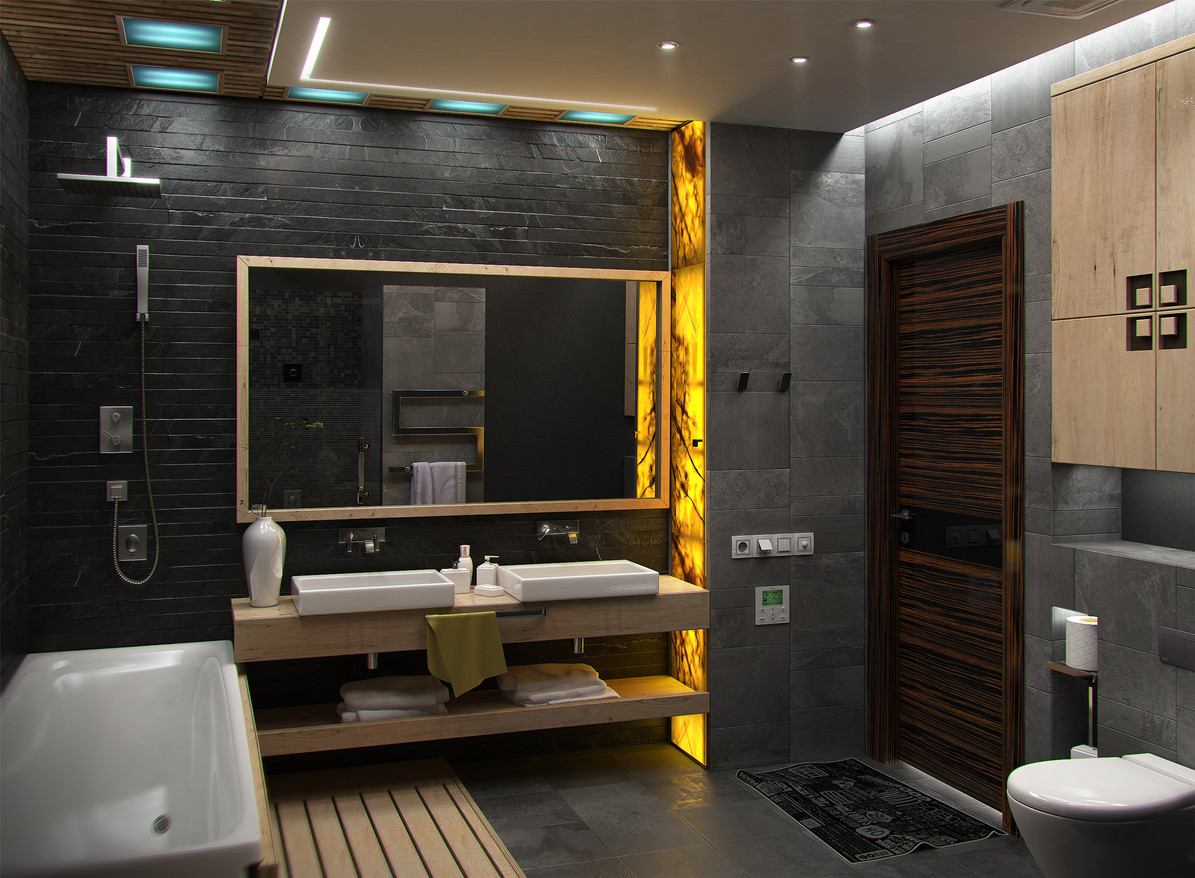 Bathroom minimalist interior design, render 3D