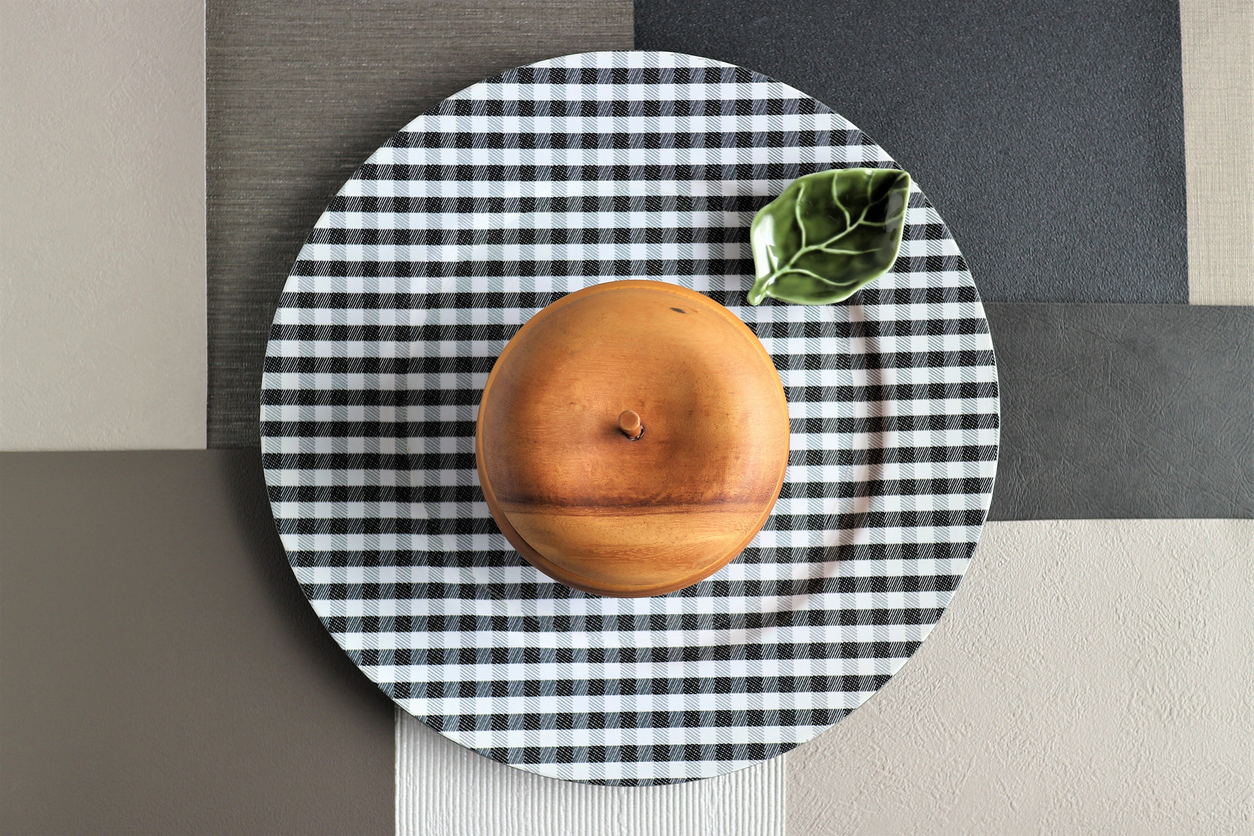 Wooden Apple on Gingham Check Plate