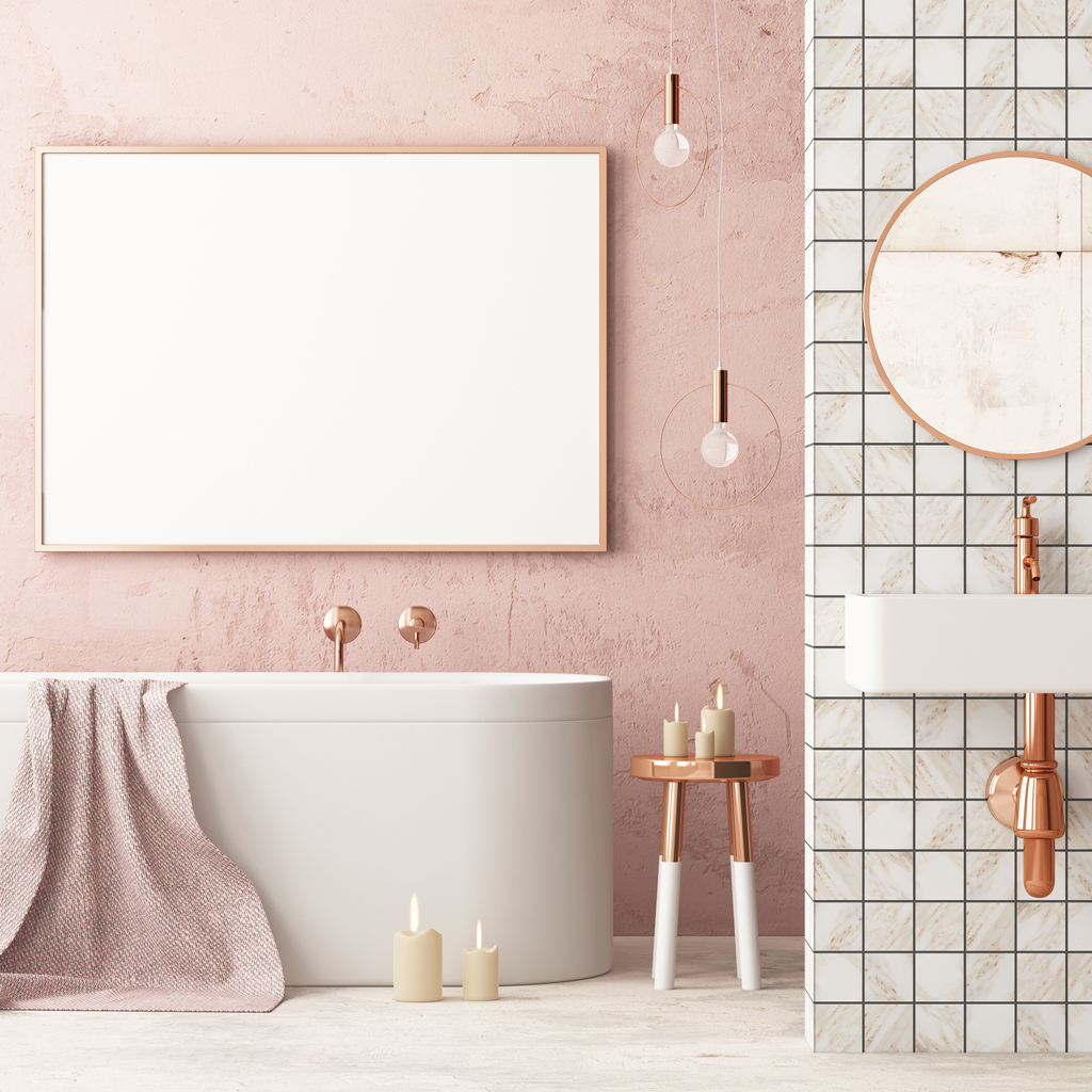 Ružová kúpeľňa s oblou vaňou
