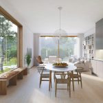 Presvetlená minimalistická jedáleň v dome