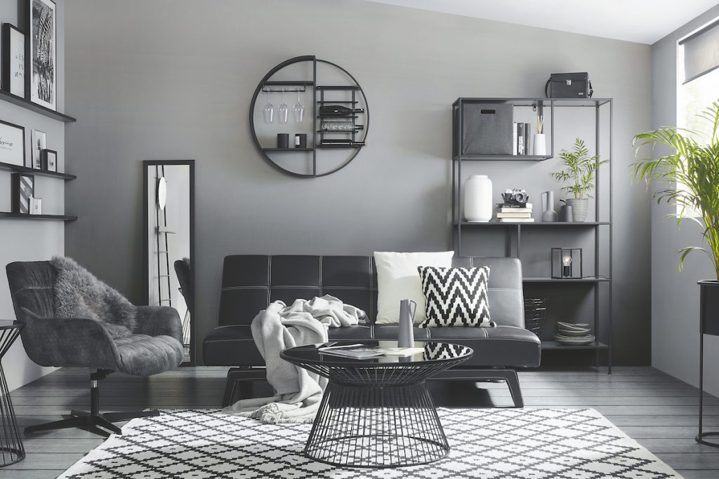 Dizajnová čiernobiela obývačka