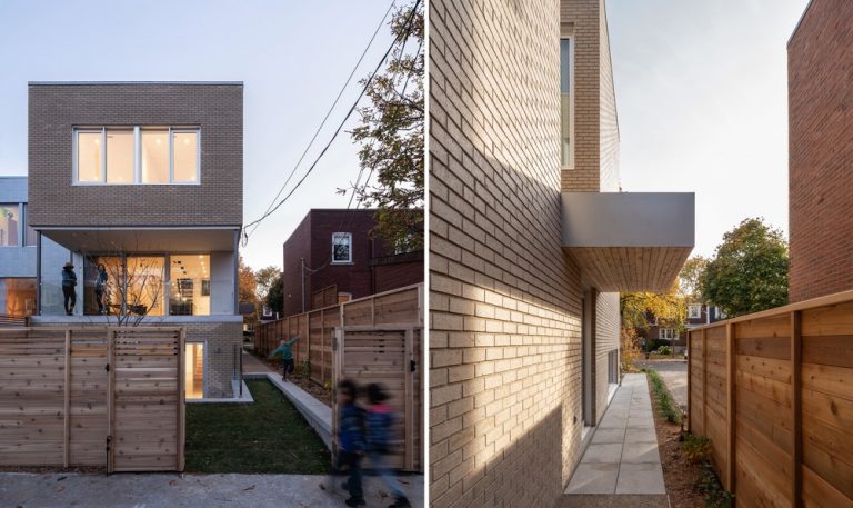 Moderný dvojpodlažný tradičný kanadský rodinný dom s minimalistickým interiérom