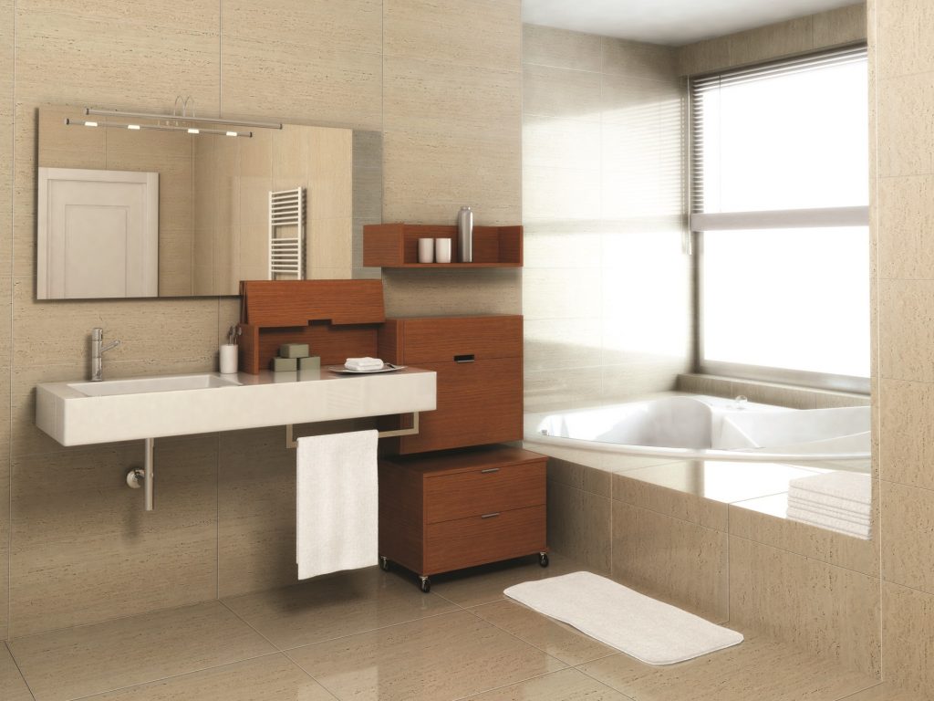 Moderná béžovo hnedá kúpeľňa