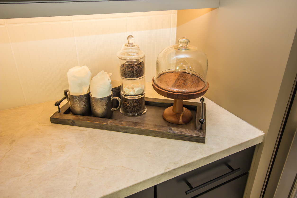 Serving Tray Of Decorator Items In Kitchen Pantry