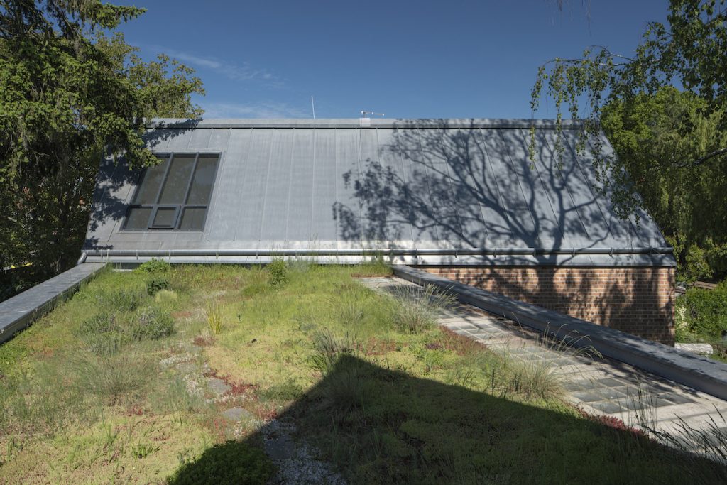 Zelená strecha rodinného domu so šikmou strechou