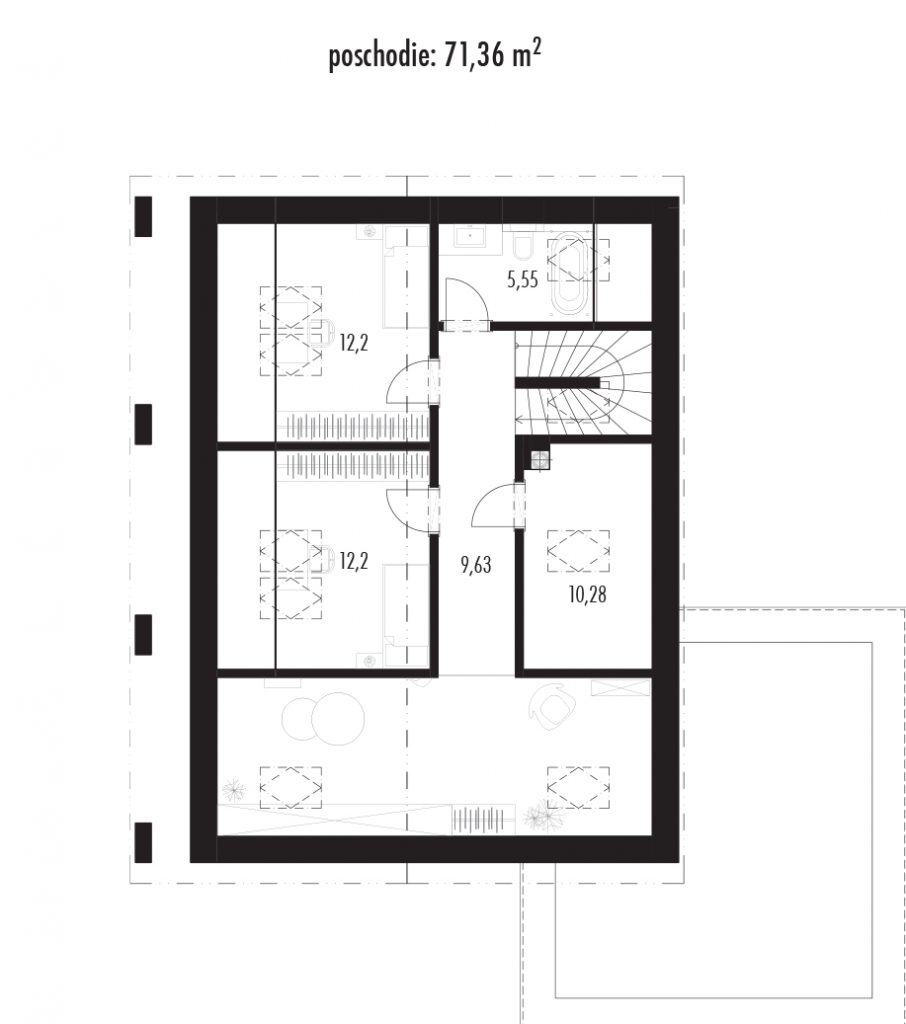 Pôdorys poschodia - Projekt rodinného domu K249G