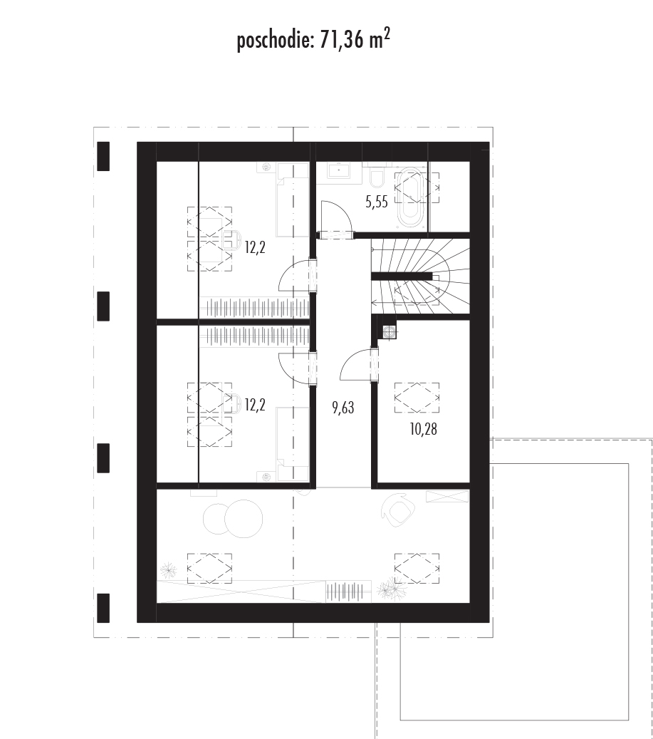 Pôdorys poschodia - Projekt rodinného domu K249G
