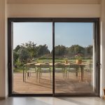 Výhľad do záhrady cez sklené posuvné dvere - Rodinný dom Down to Earth v Izraeli