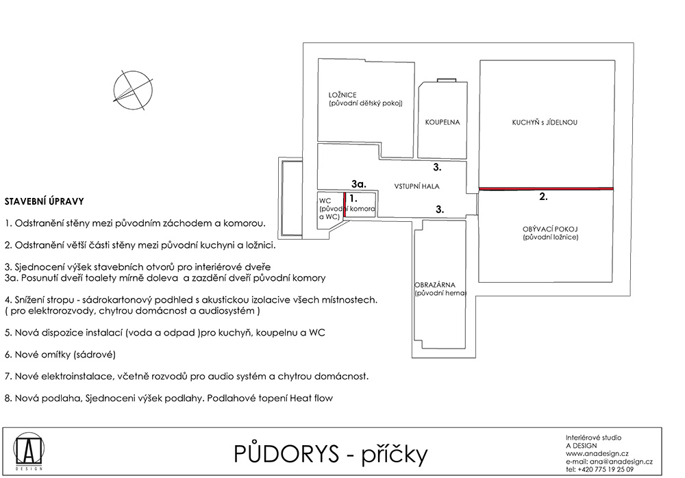 Pôdorys - Rekonštrukcia bytu s prvkami funkcionalizmu v Brne