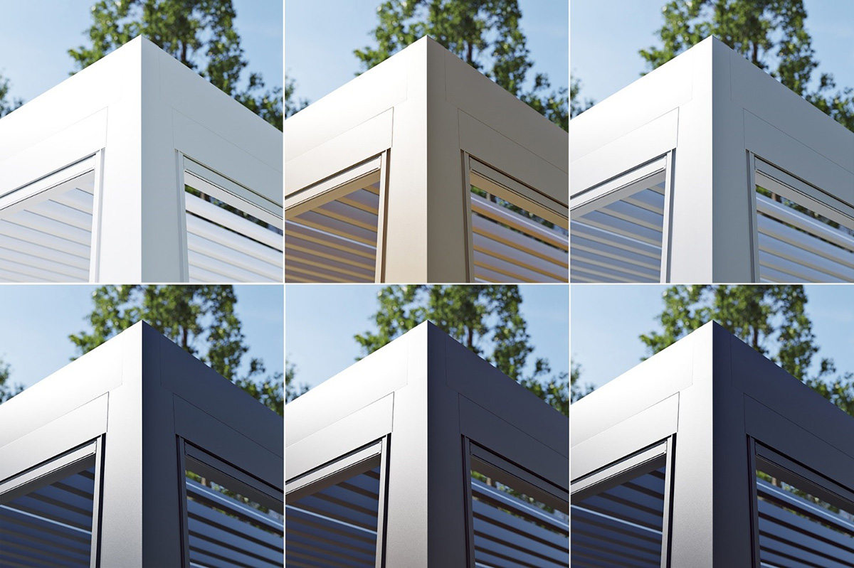 Záhradná pergola Lamelino v šiestich základných farbách
