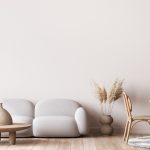 moderná obývačka a jedáleň s okrúhlym kobercom