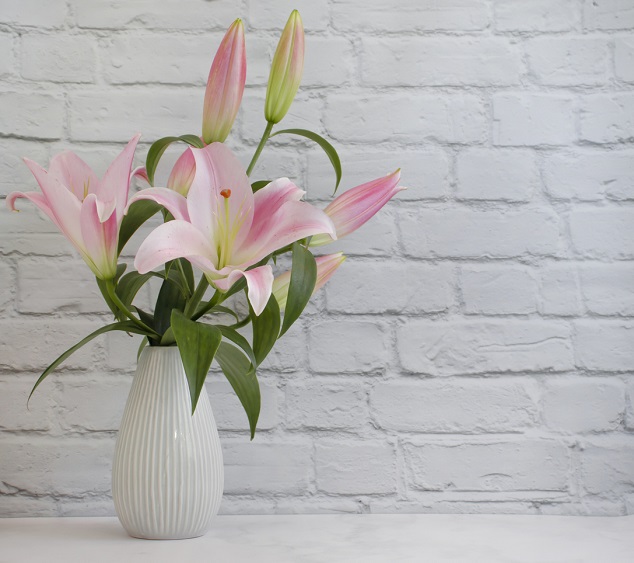 Beautiful bouquet of lilies in a vase