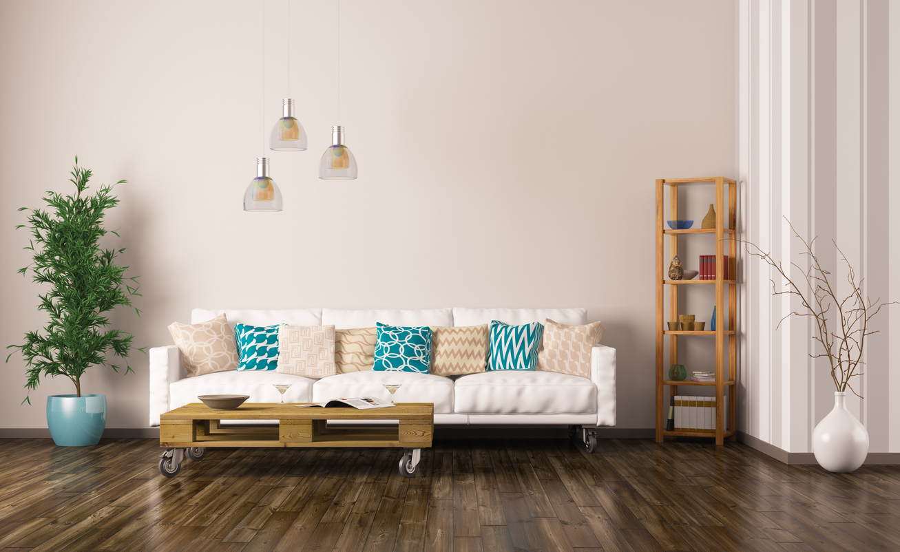 Interior of living room with sofa 3d render