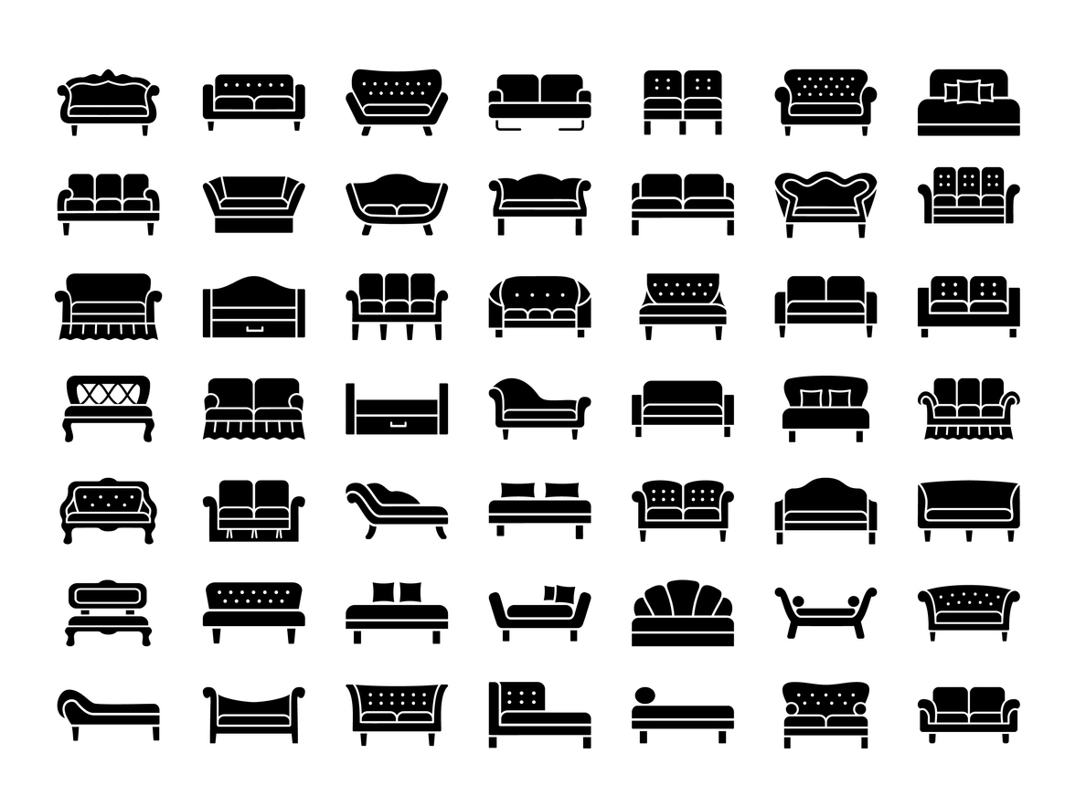Sofas & Couches. Living room & patio furniture. Vector icons.