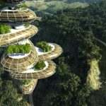 Vertikálne futuristické mesto v lese