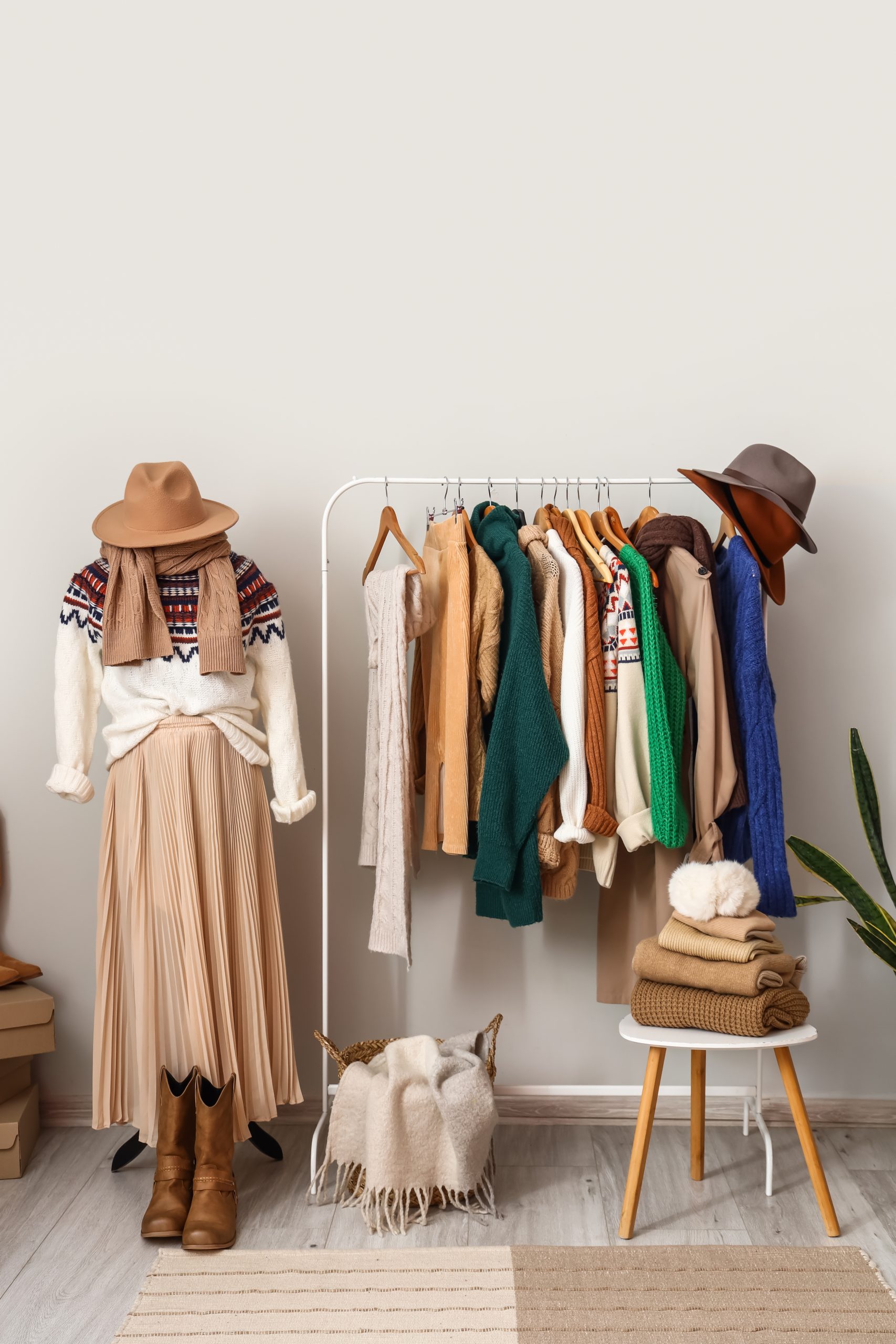 Interior,Of,Dressing,Room,With,Mannequin,,Rack,And,Warm,Sweaters