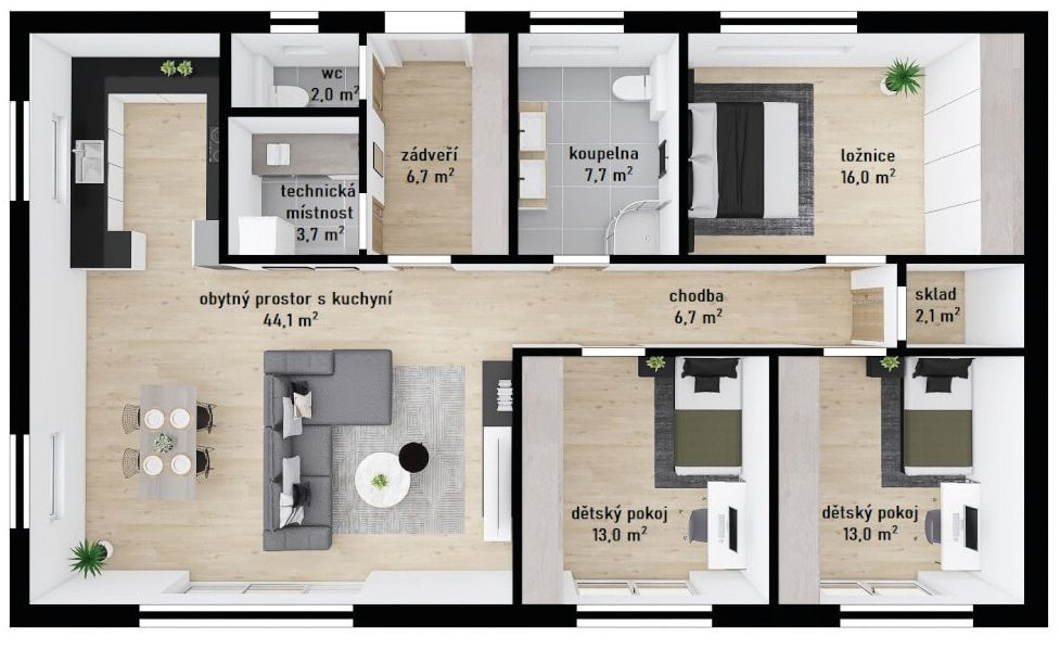 Pôdorys drevostavby Atrium Vela 115