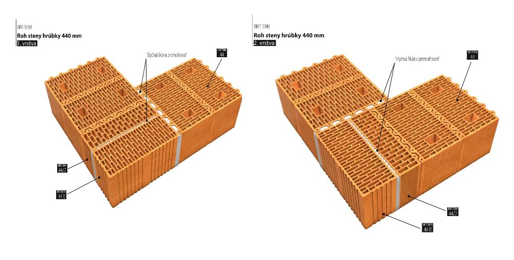 Roh steny hrúbky 440 mm.