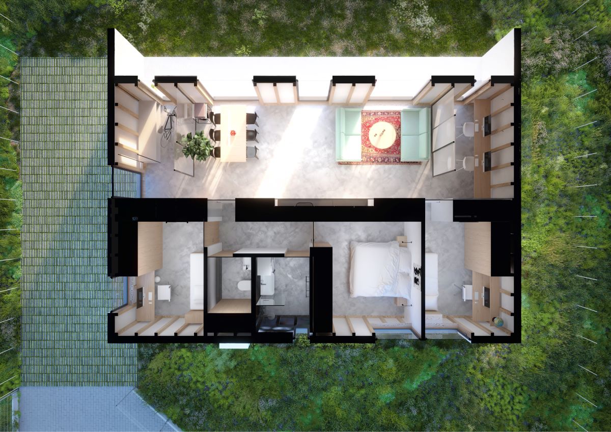 3D pôdorys bungalovu.