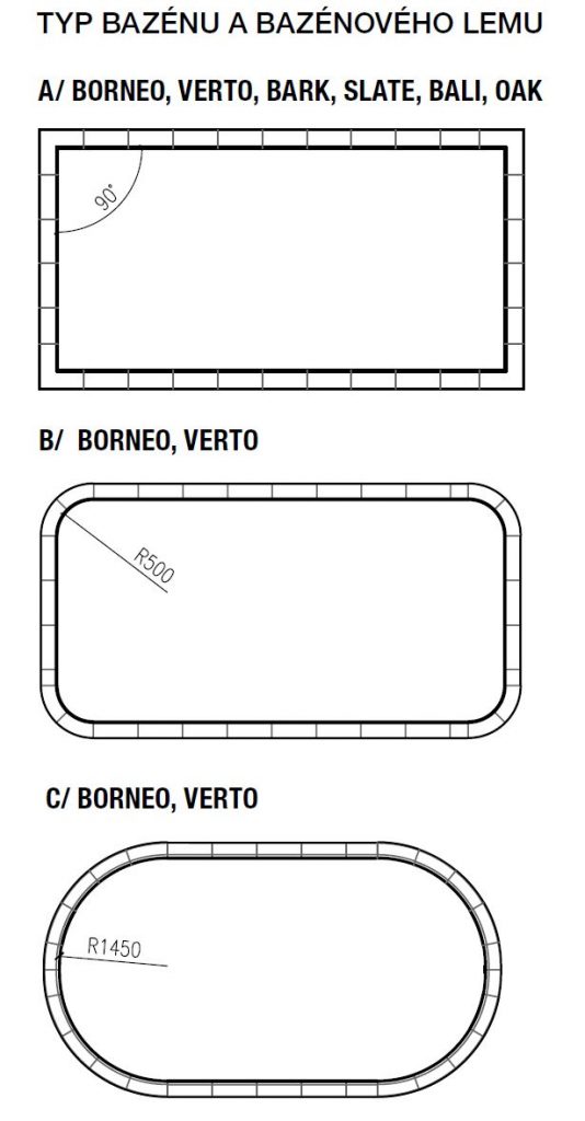 Typy bazénového lemu.