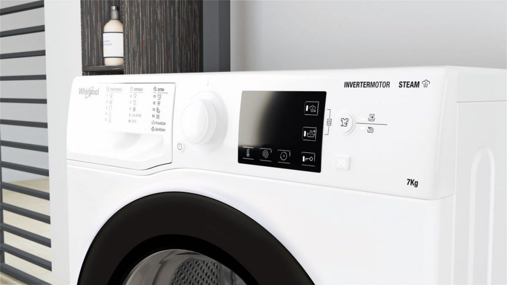 Detail na ovládací panel práčky.