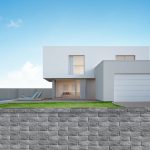 Vizualizácia rodinného domu s plotom Blok Mac v sivo-grafitovej.