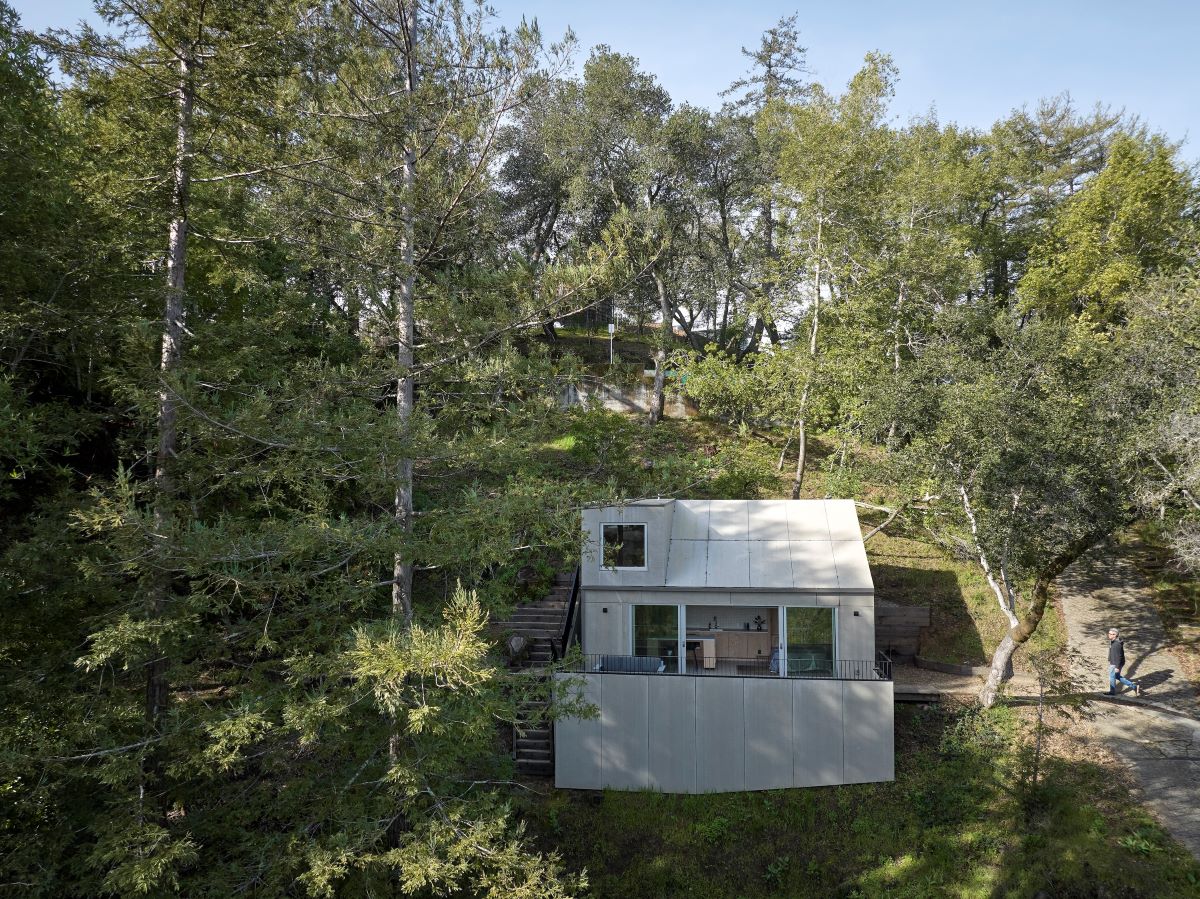 Moderný hosťovský dom Crest Guesthouse vo svahovom prostredí plnom stromov.