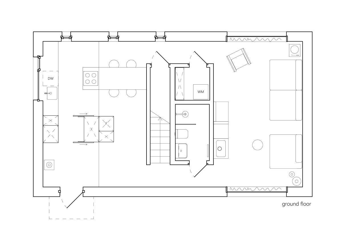 Pôdorys prízemia v Dzen House.