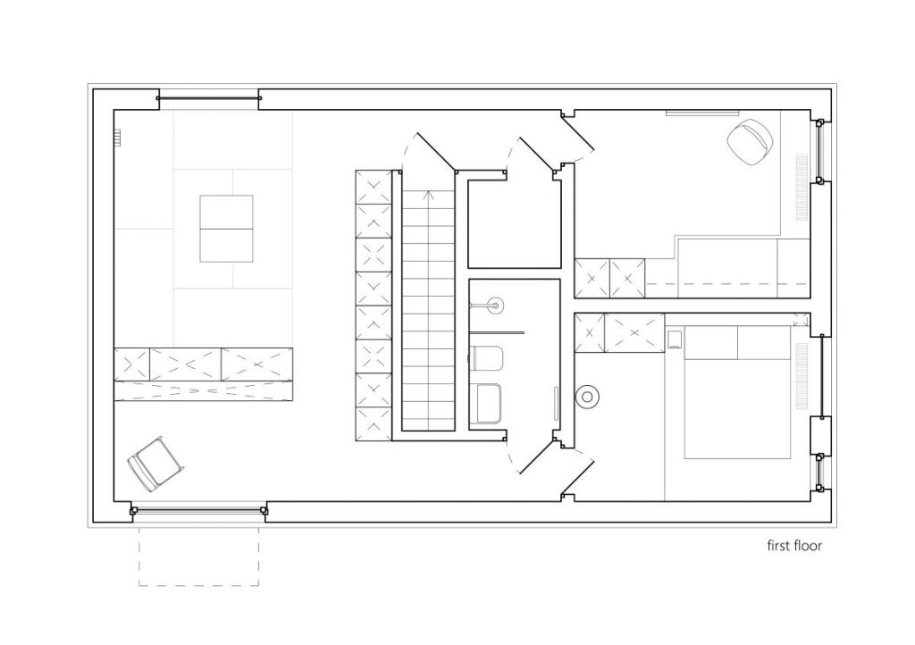 Pôdorys prvého poschodia v Dzen House.