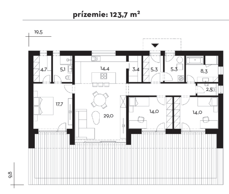 Pôdorys projektu rodinného domu Adara