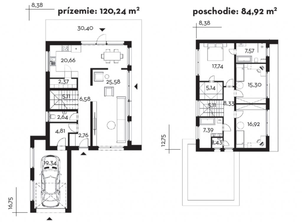 Pôdorys projektu rodinného domu Karlík E