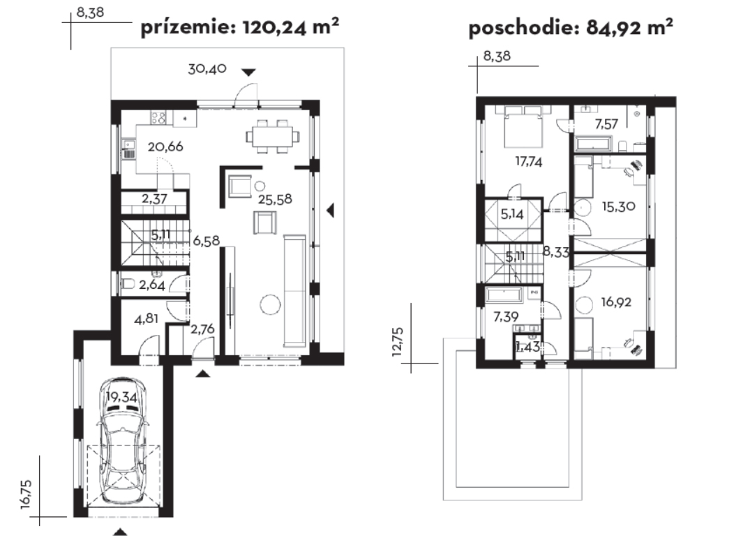 Pôdorys projektu rodinného domu Karlík E