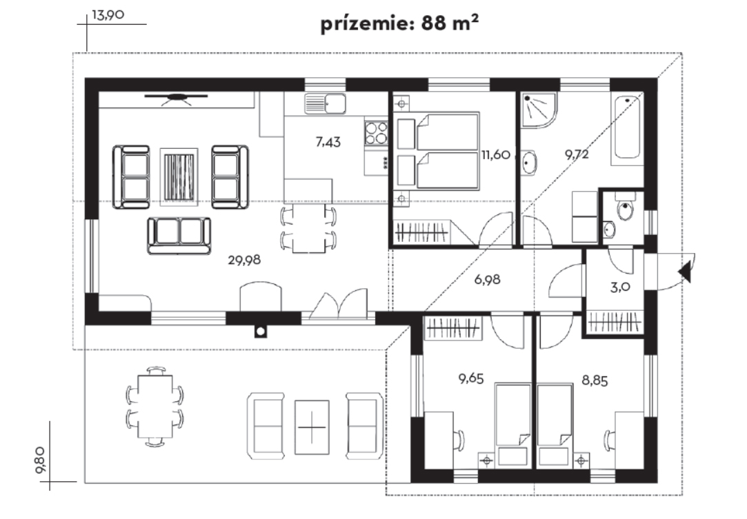 Projekt rodinného domu Keramický montovaný dom č. 23 pôdorys